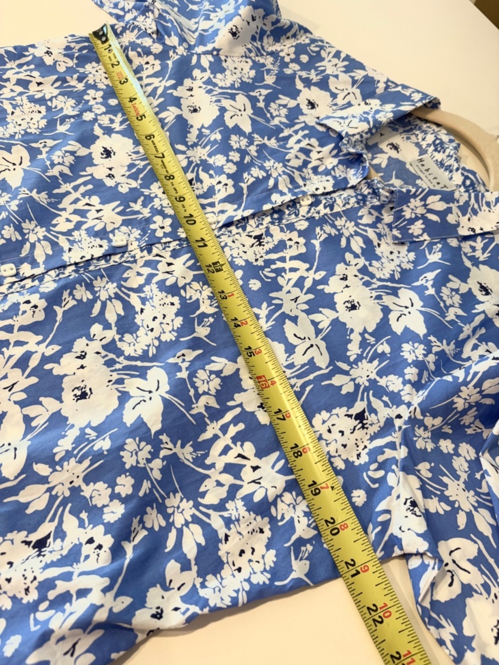 HABITAT Blue White Collared Button Down 3/4 Sleeve Shirt Size M - Picture 10 of 11